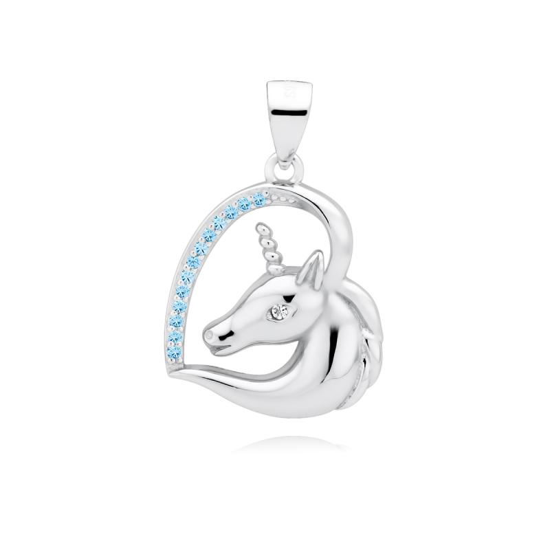 Pandantiv argint unicorn si inima cu pietre bleu DiAmanti Z1730C_AQW-DIA (Argint 925‰ 2 g.)